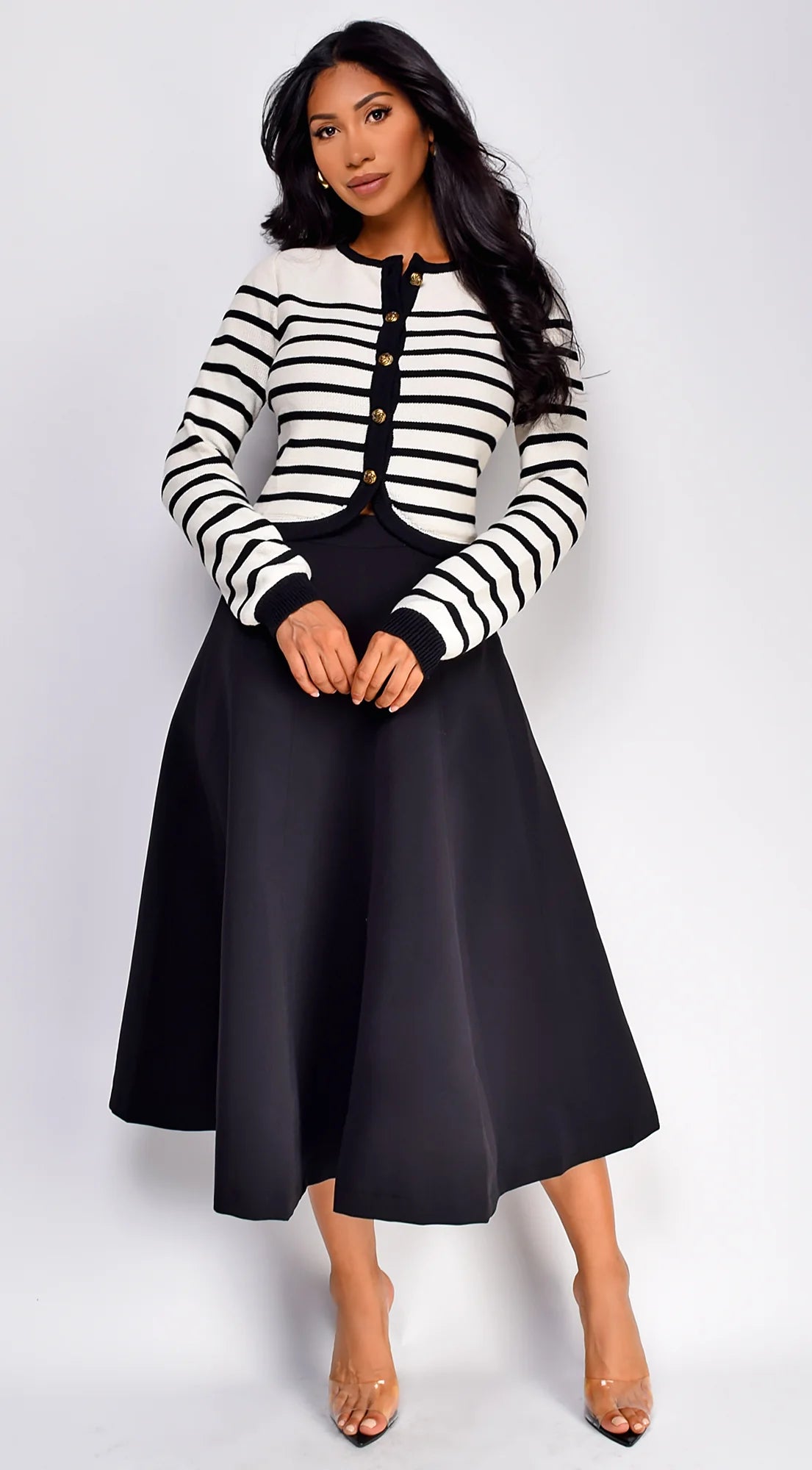 Eliana Stripe Button Down Cardigan Ivory