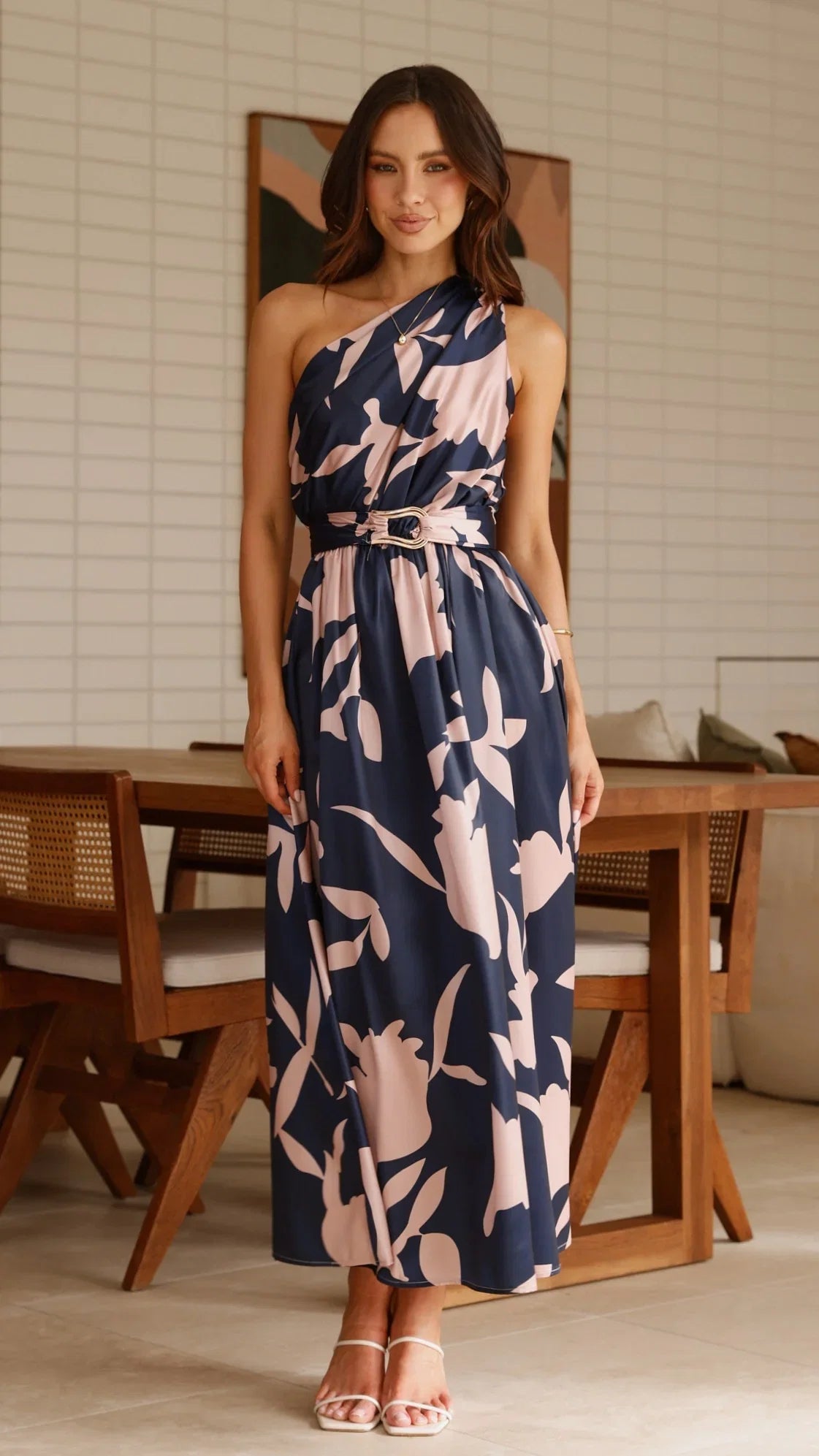 Hadas Maxi Dress Navy Pink Print