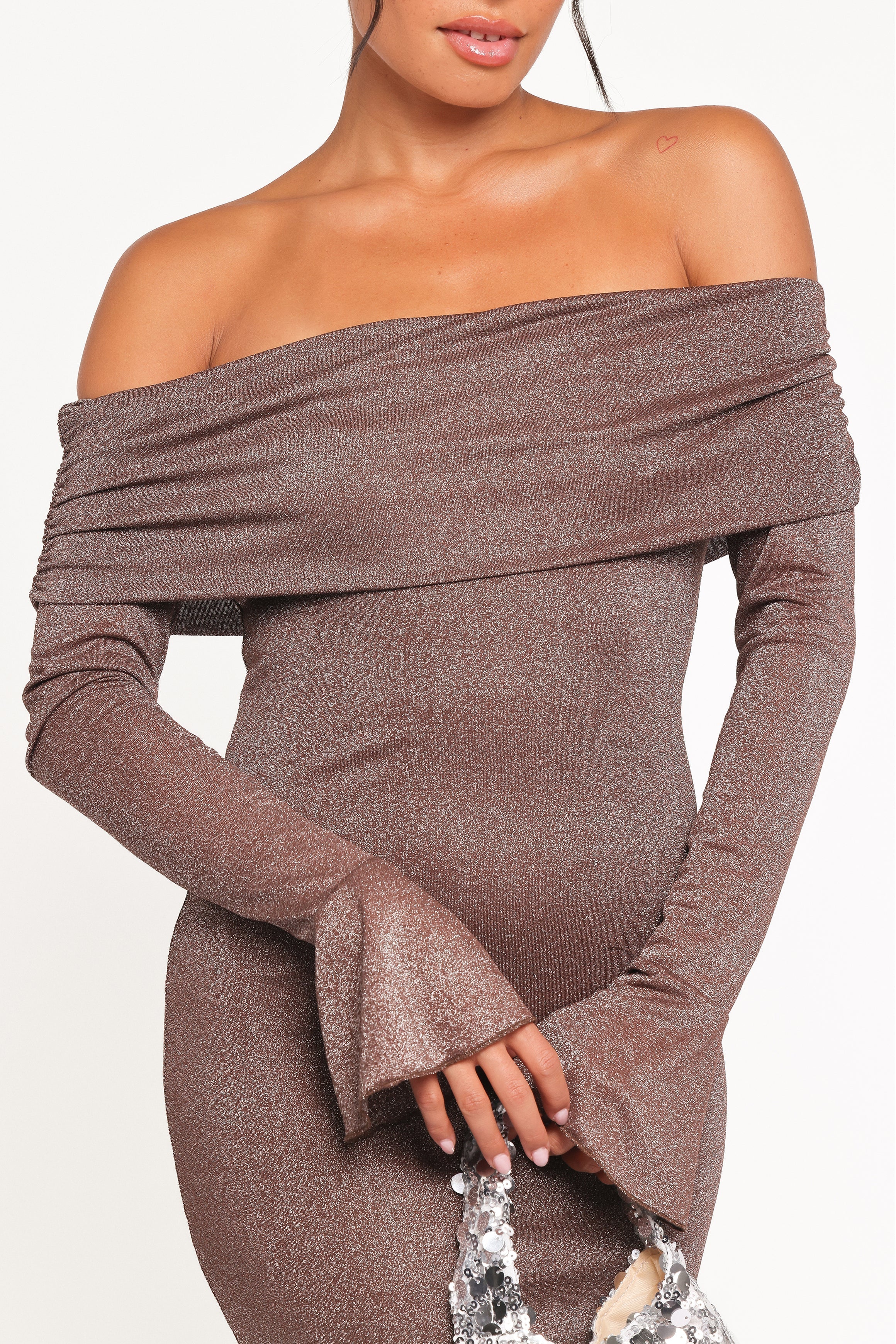 Oraton Off Shoulder Maxi Dress Brown