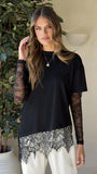 Quinn Lace Long Sleeve Top Black