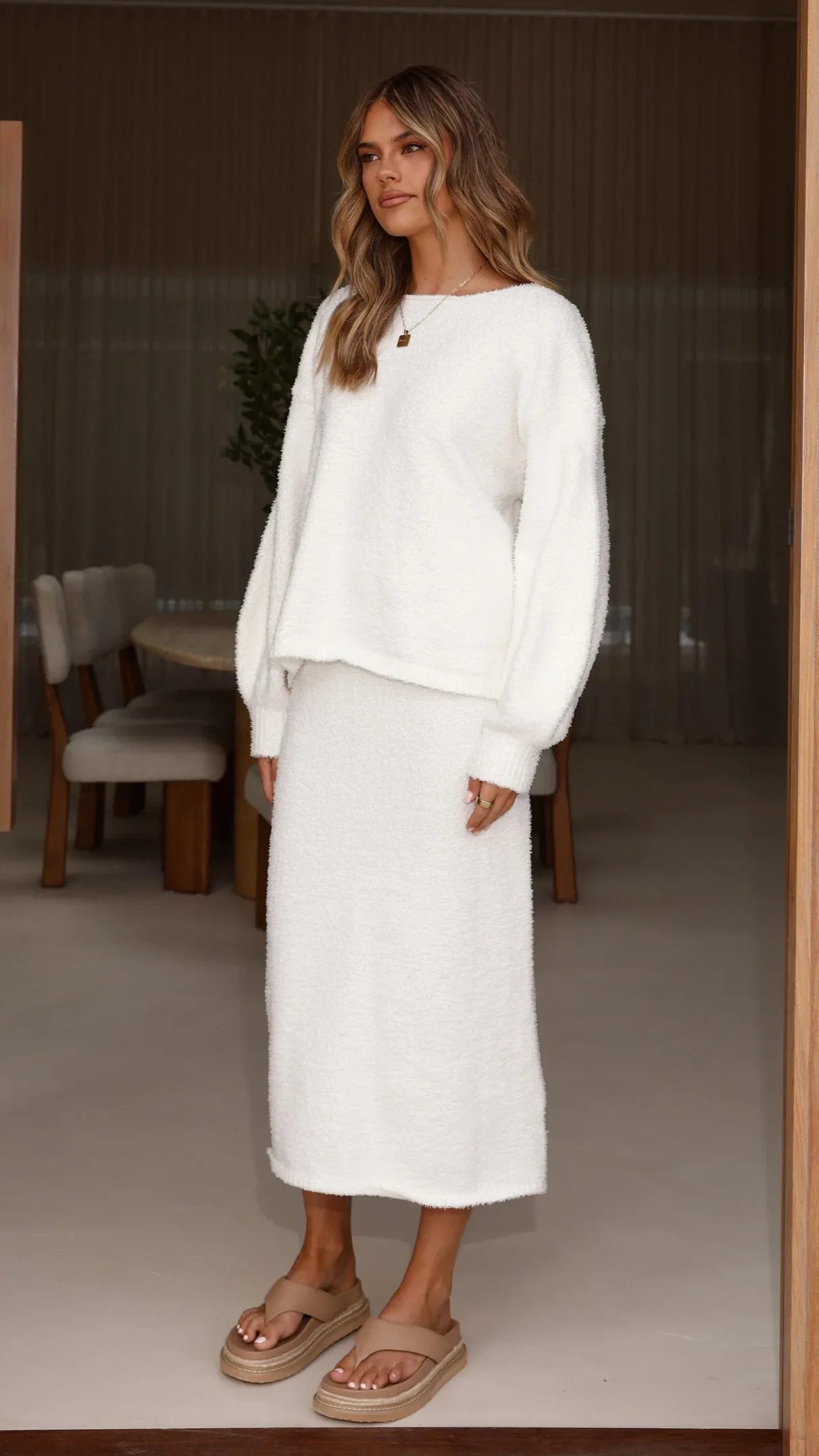 Cohen Knit Midi Skirt Off White