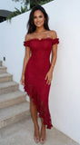 Valentia Lace Hi Low Maxi Dress Red