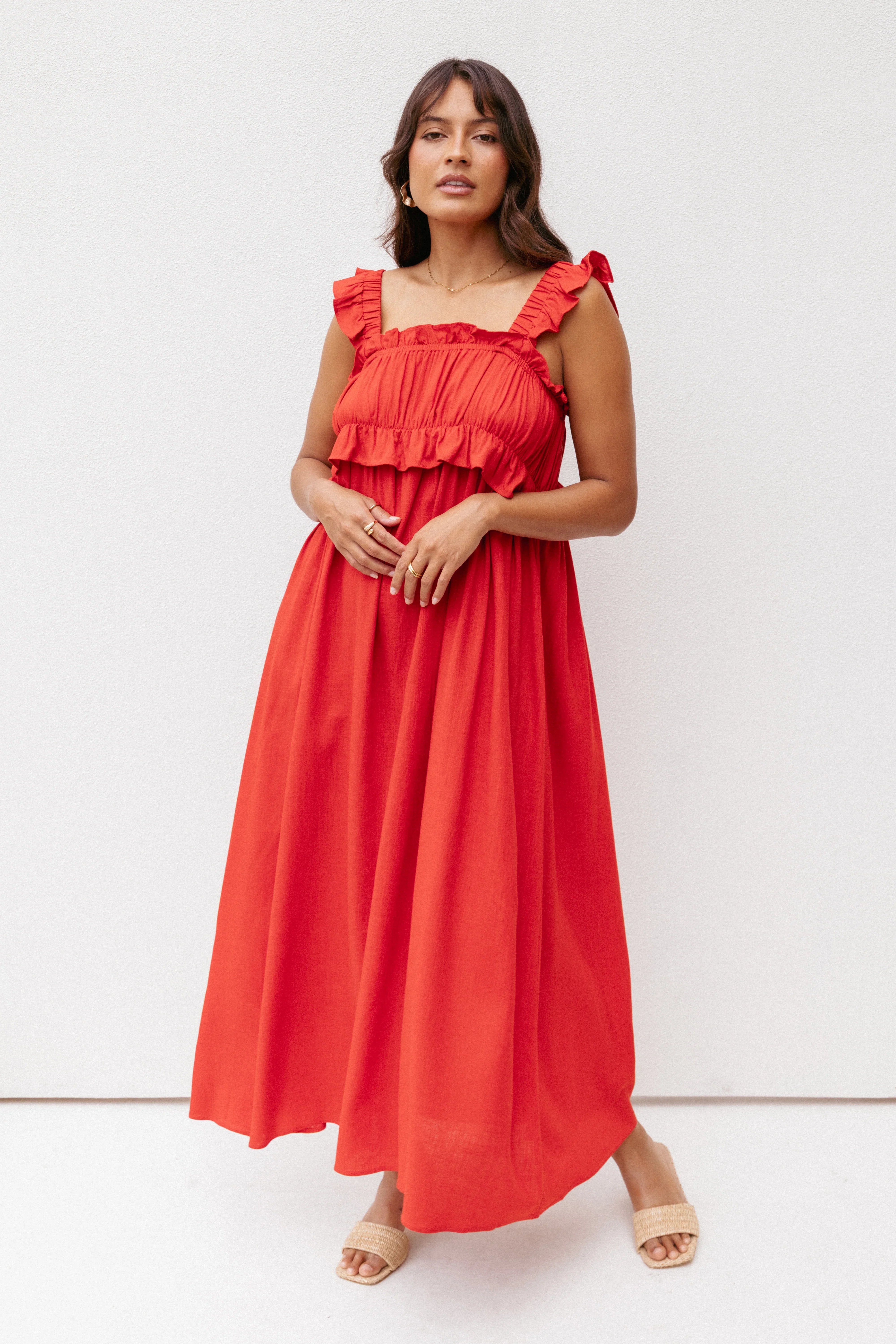 Ross Frill Strap Maxi Dress Red