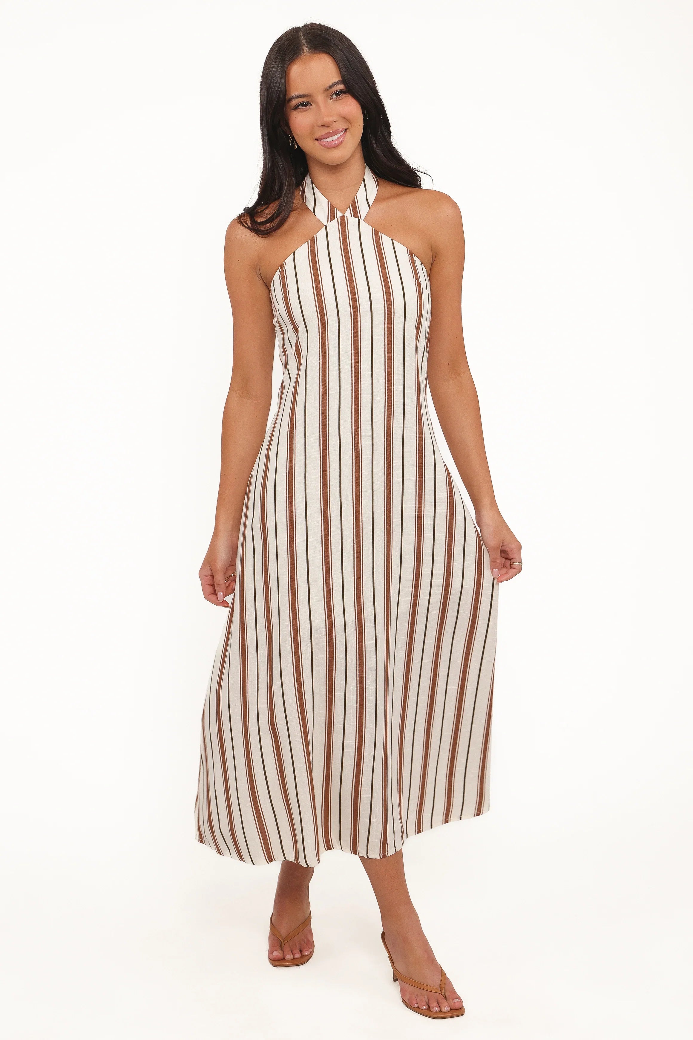 Katherine Midi Dress Brown Stripe