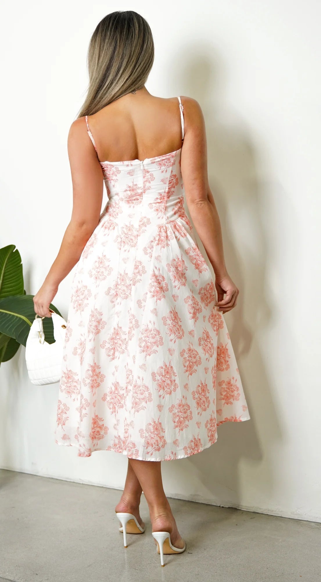 Knox Floral Flare Midi Dress White Orange