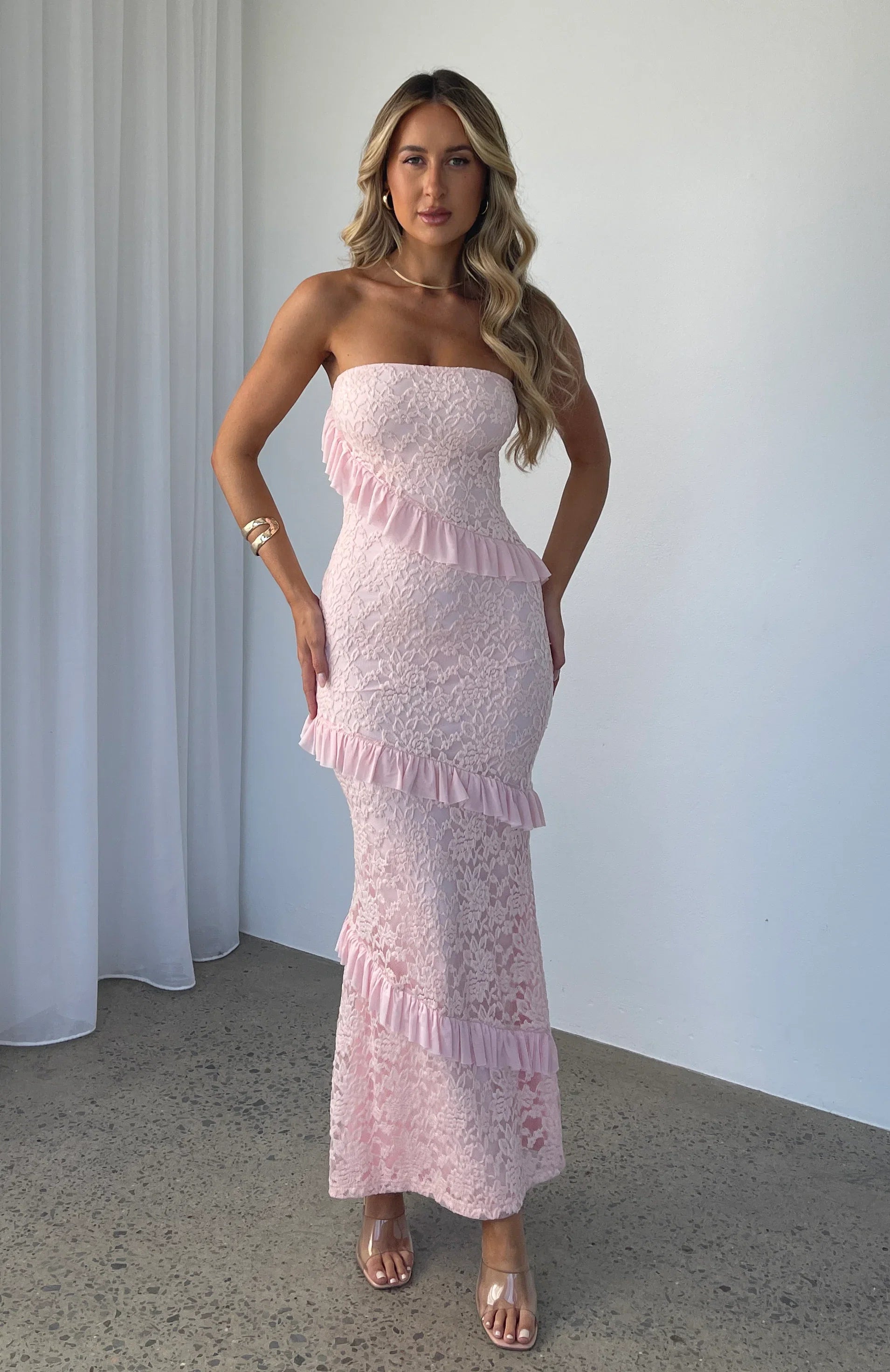 Shes A Masterpiece Lace Maxi Dress Pink