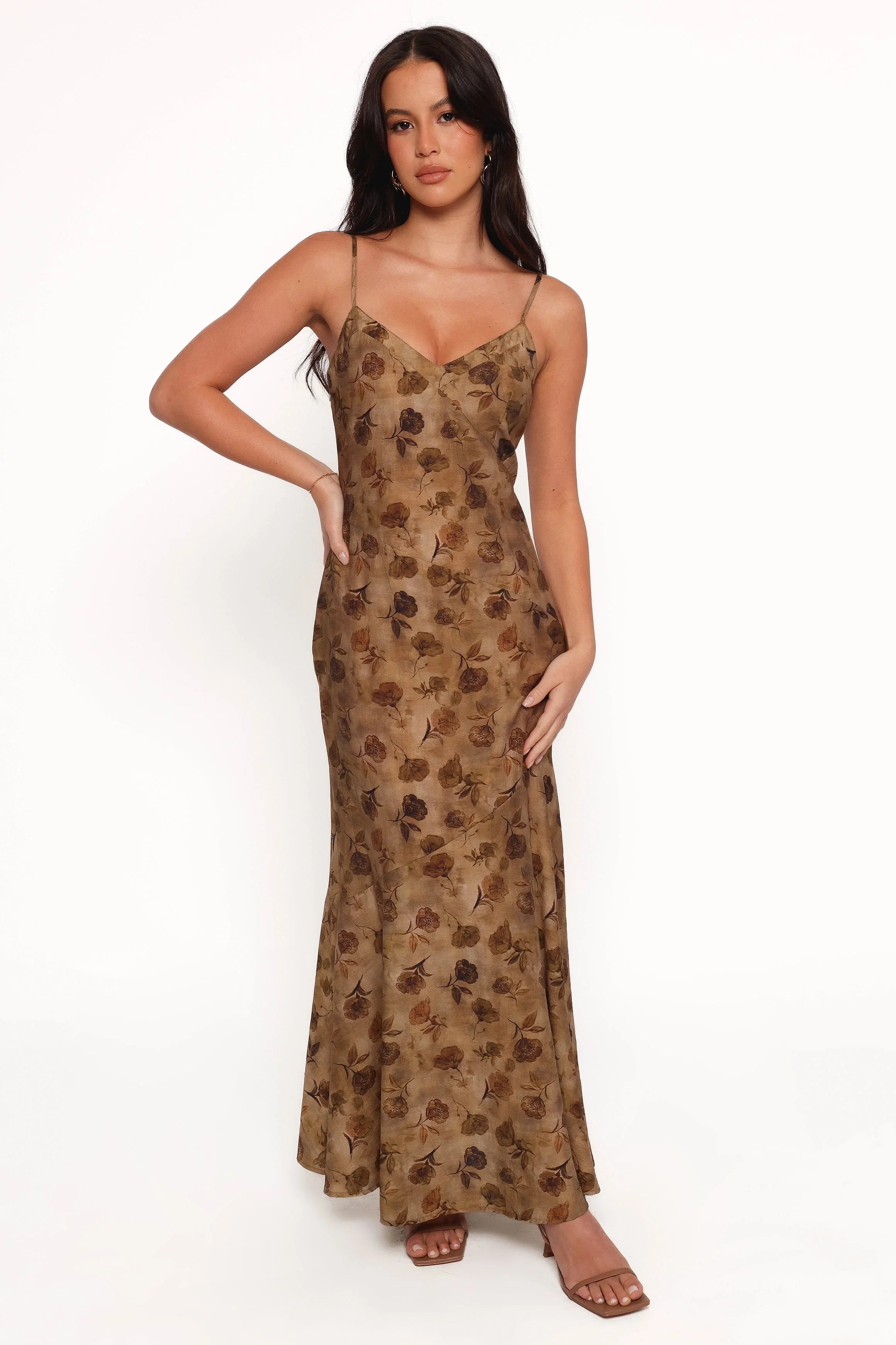 Fia Midi Dress Tan Floral