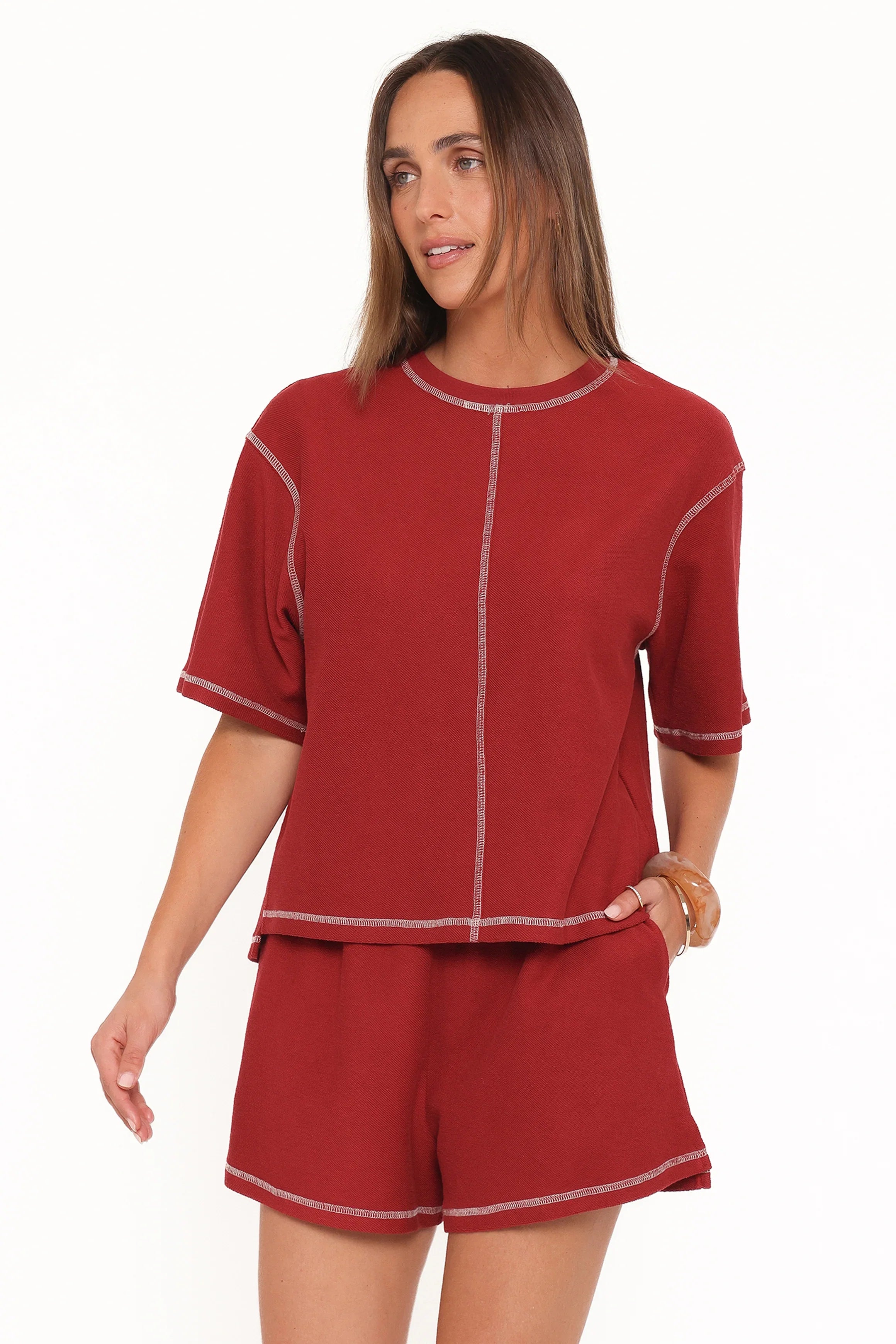 Melody Knit Short Set Burgundy