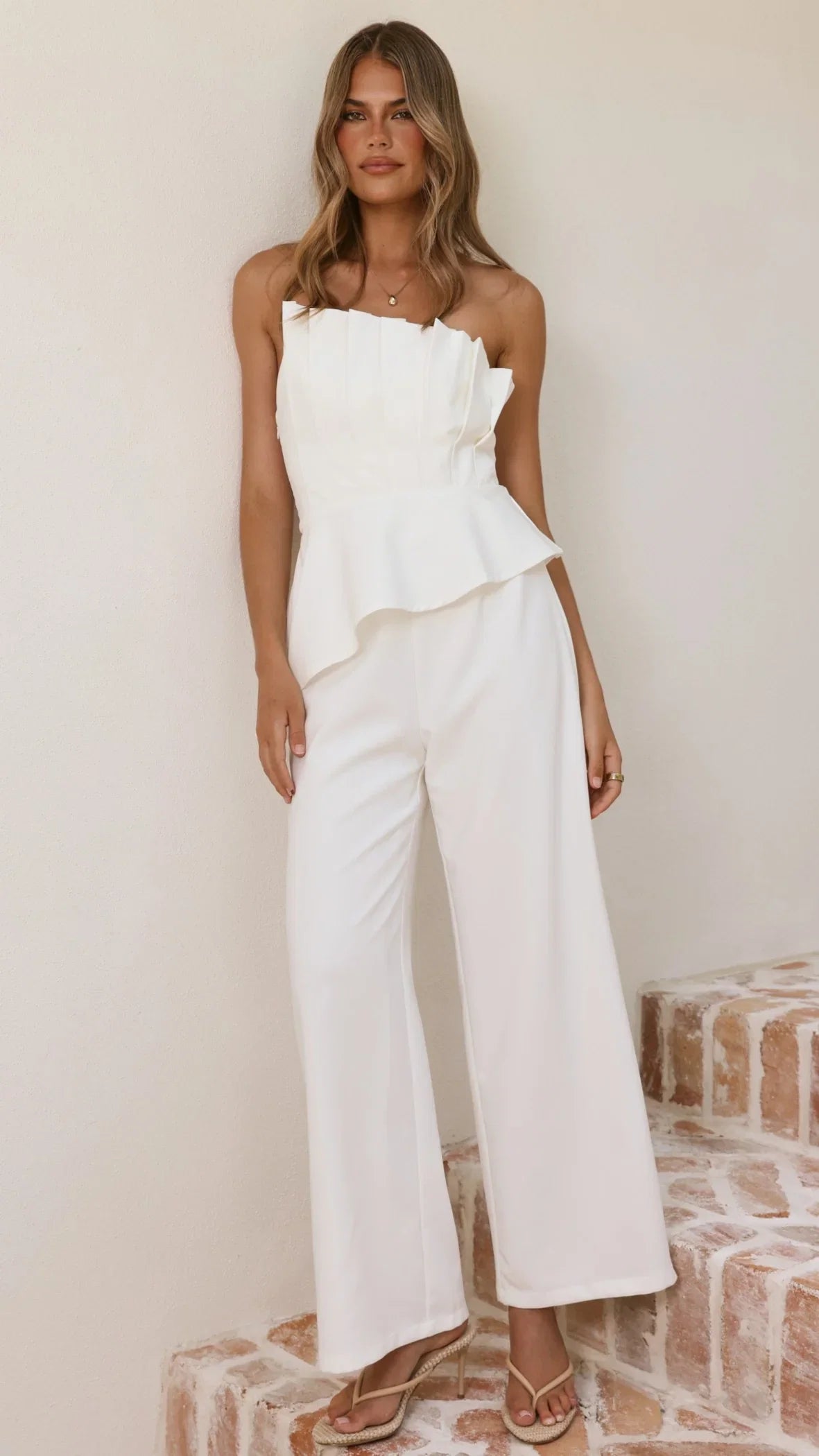 Javana Asymmetrical Top and Pants Set White