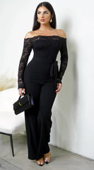 Fawn Lace Off Shoulder Jumpsuit Black