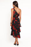 Brigette One Shoulder Tiered Midi Dress Red Floral