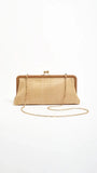 Clip Top Woven Soft Rectangle Clutch Camel