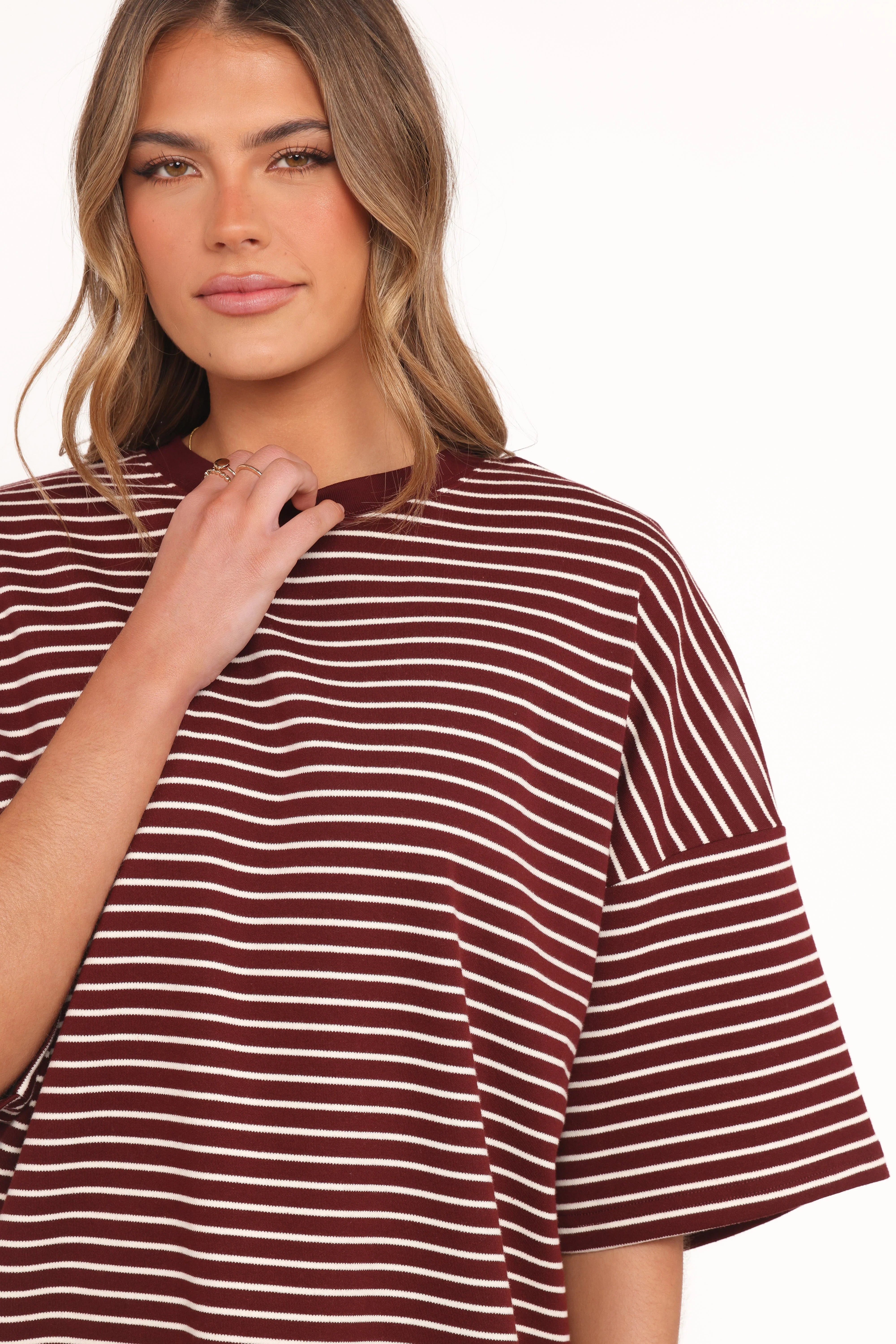 Hellen Stripe Short Set Burgundy Cream Stripe