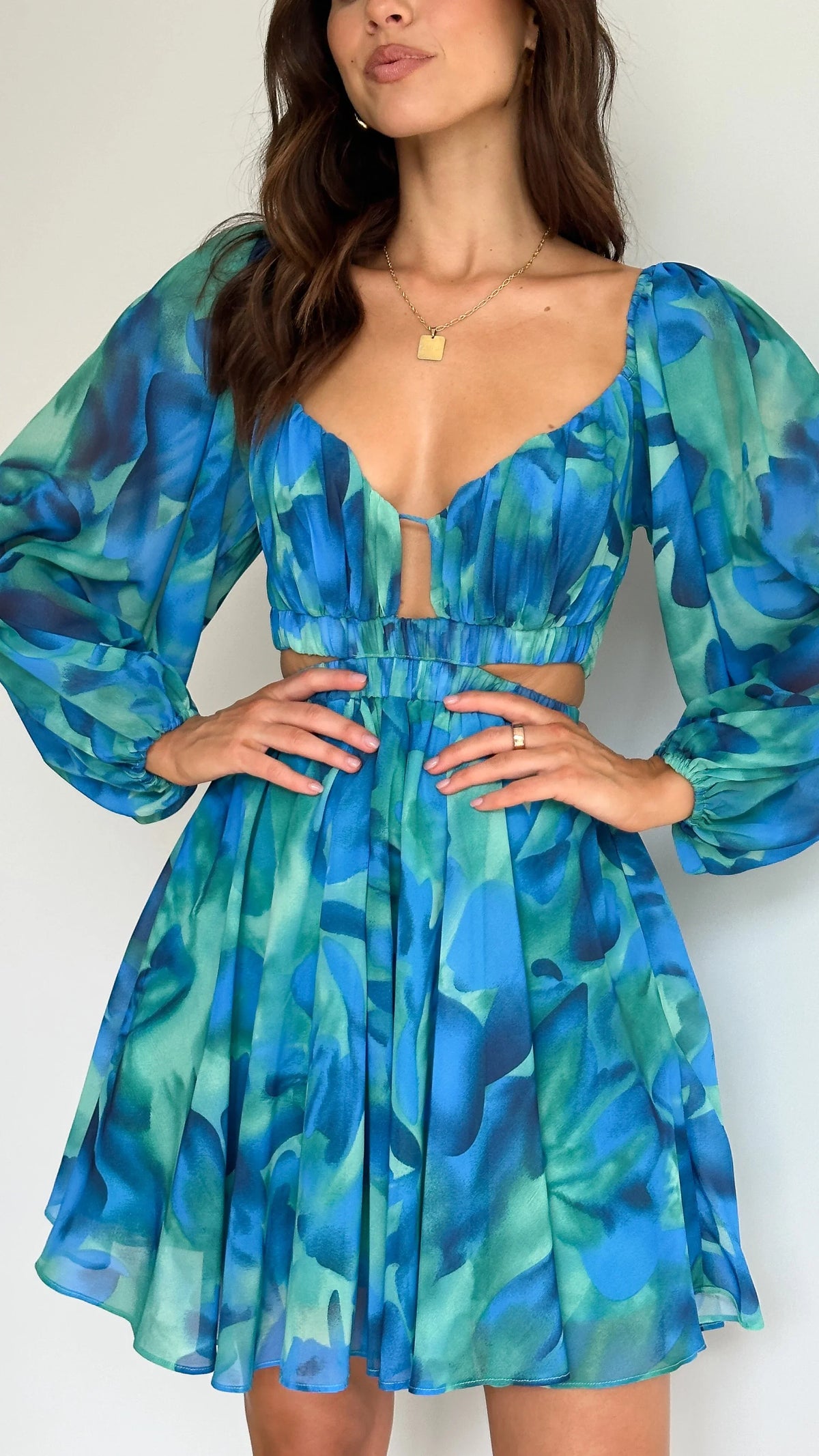 Xarissa Mini Dress Blue Green Print