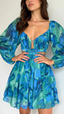 Xarissa Mini Dress Blue Green Print