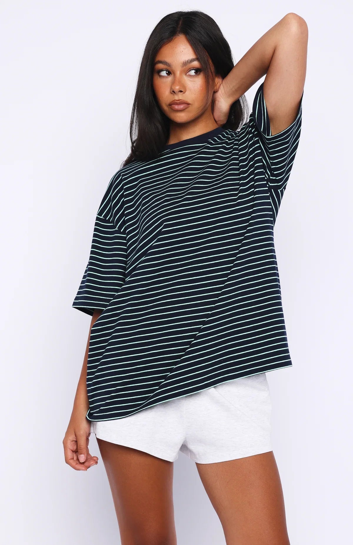 Touchdown Oversized Tee Navy Mint Stripe