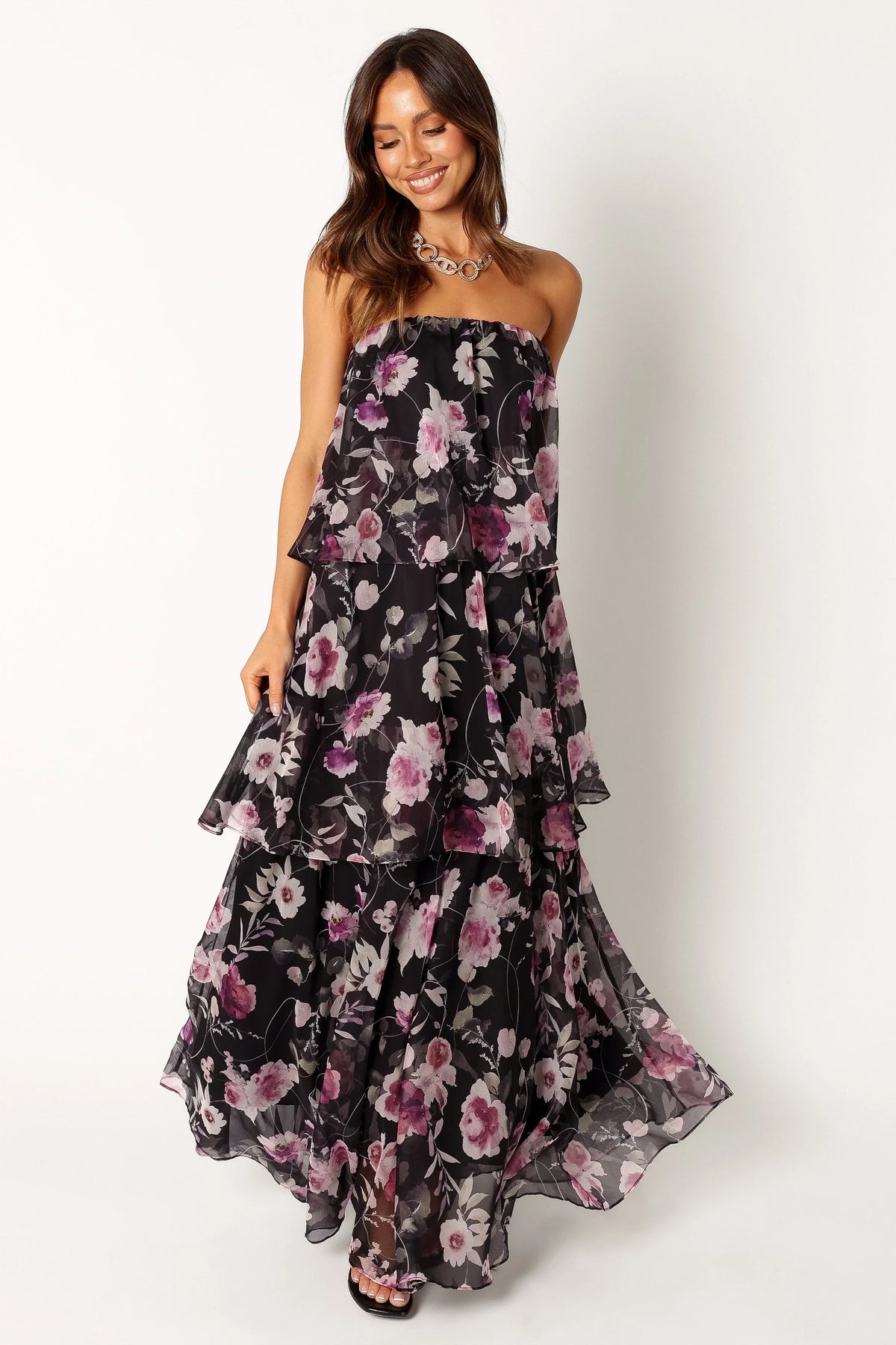 Bloom Strapless Maxi Dress Black Floral