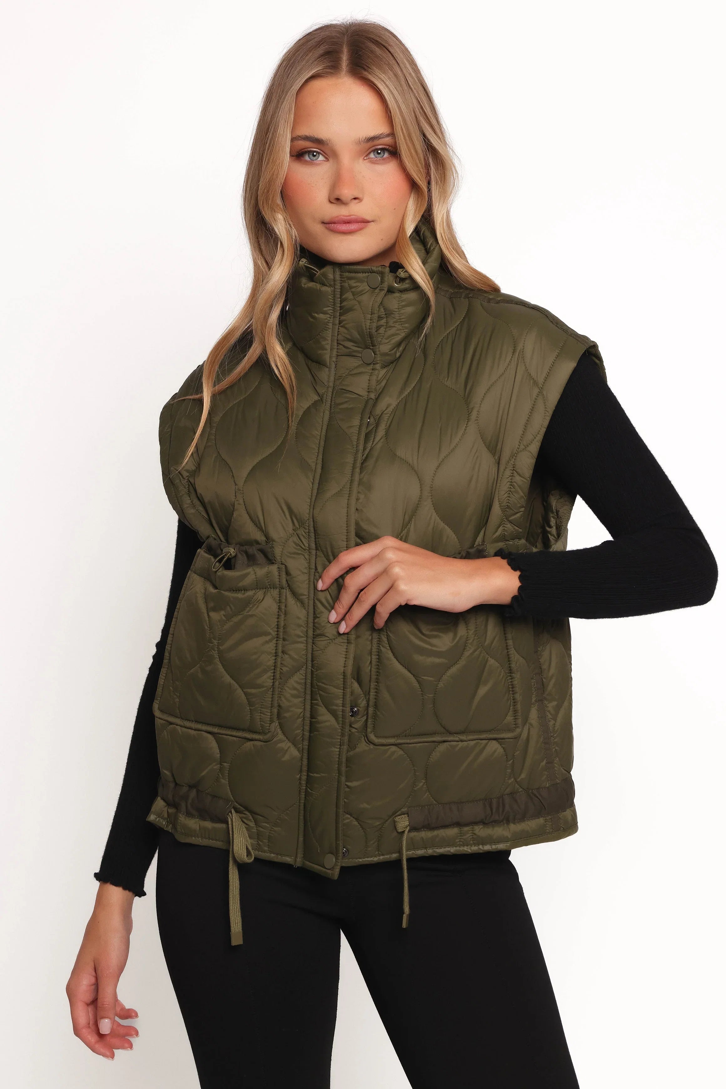 Haven Zip Front Puff Vest Olive