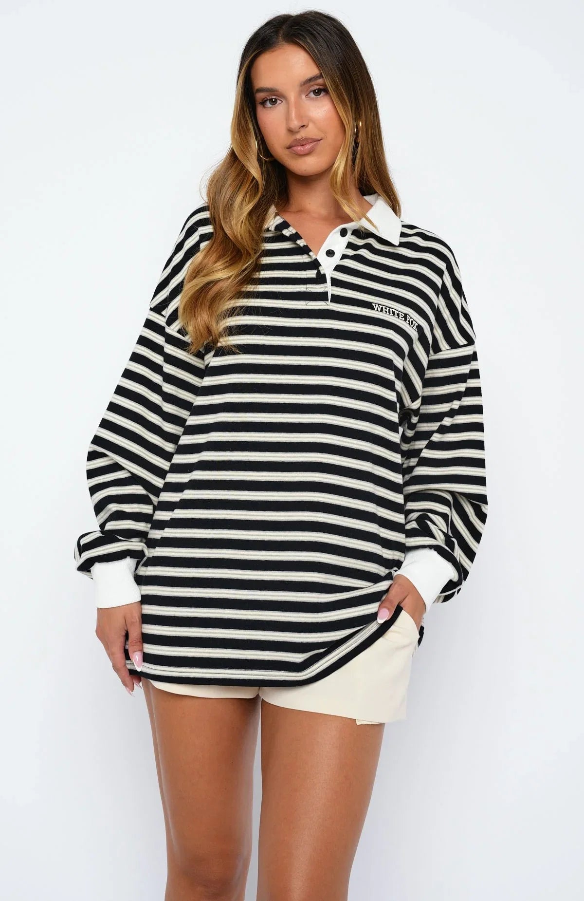 Out Again Long Sleeve Rugby Shirt Black Grey Stripe