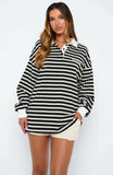 Out Again Long Sleeve Rugby Shirt Black Grey Stripe