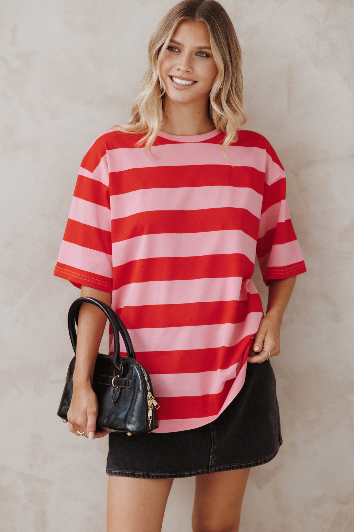 Zestora Tee Red Pink Stripe