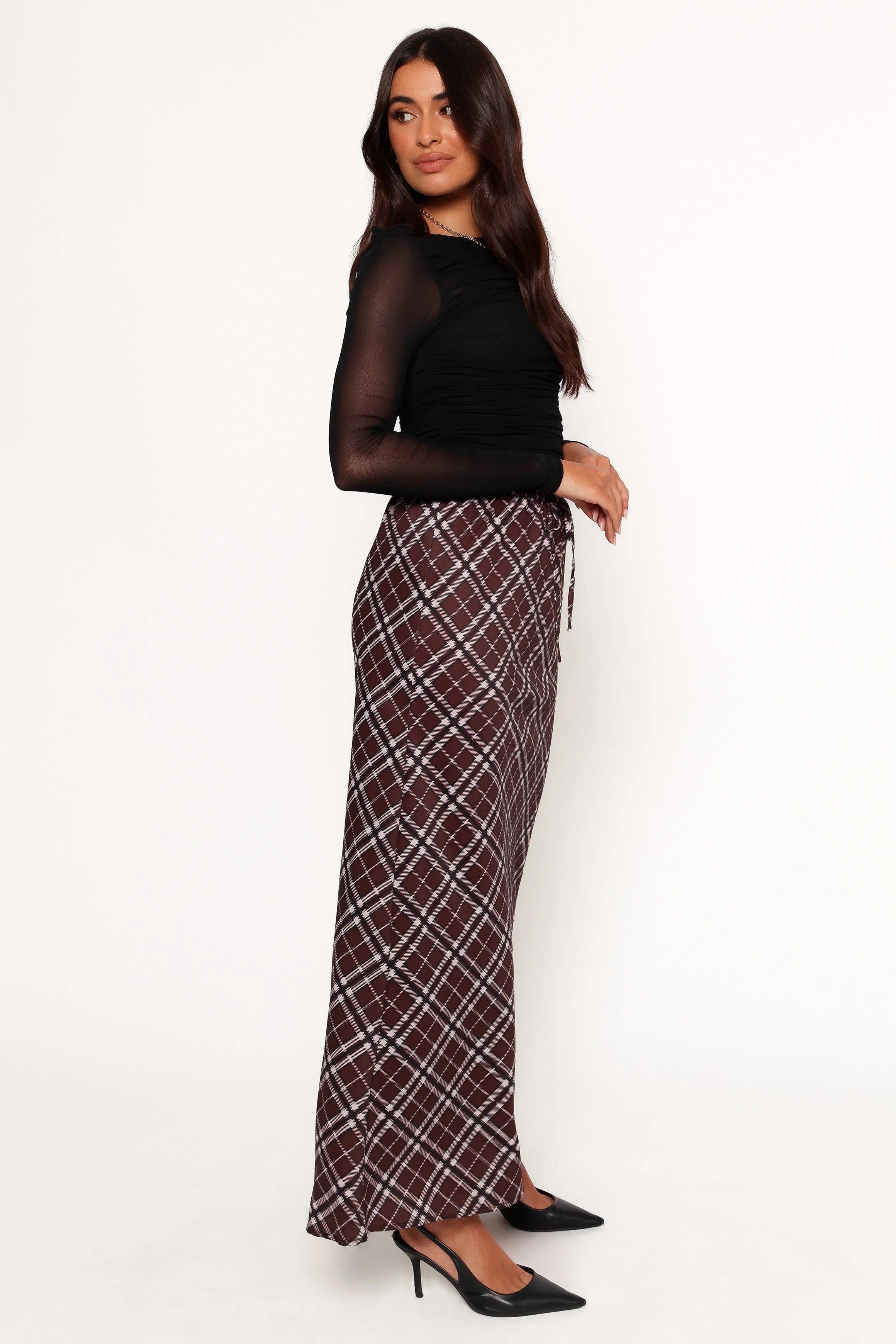 Sandra Midi Skirt Brown Check