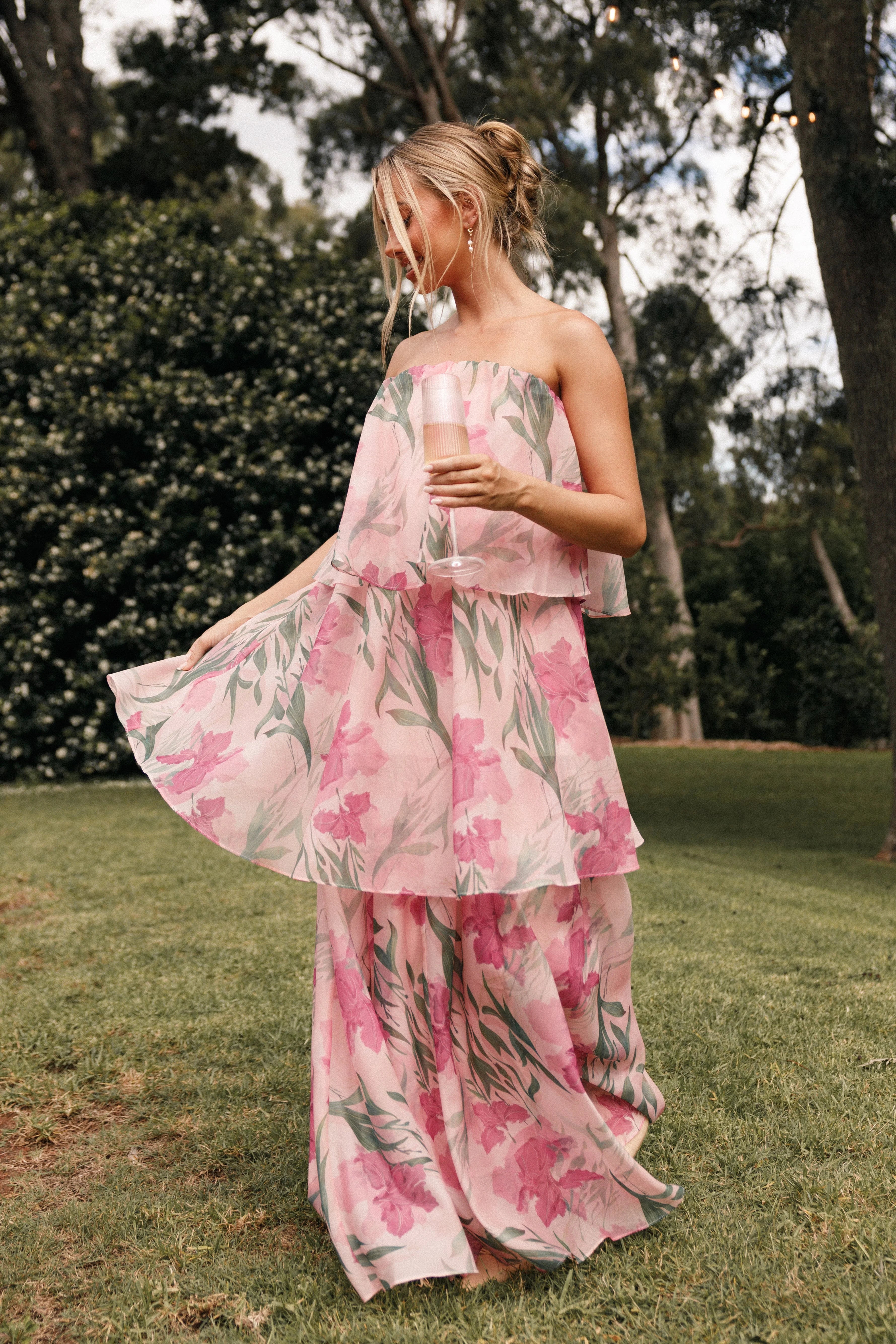 Bloom Strapless Maxi Dress Pink Floral