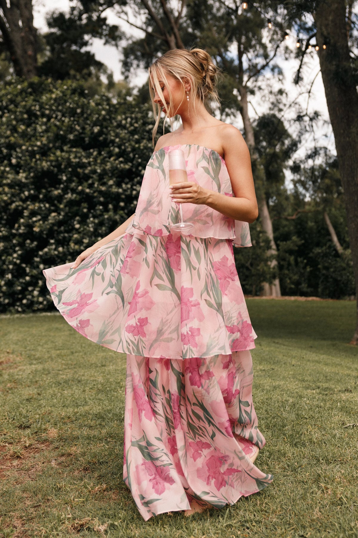 Bloom Strapless Maxi Dress Pink Floral