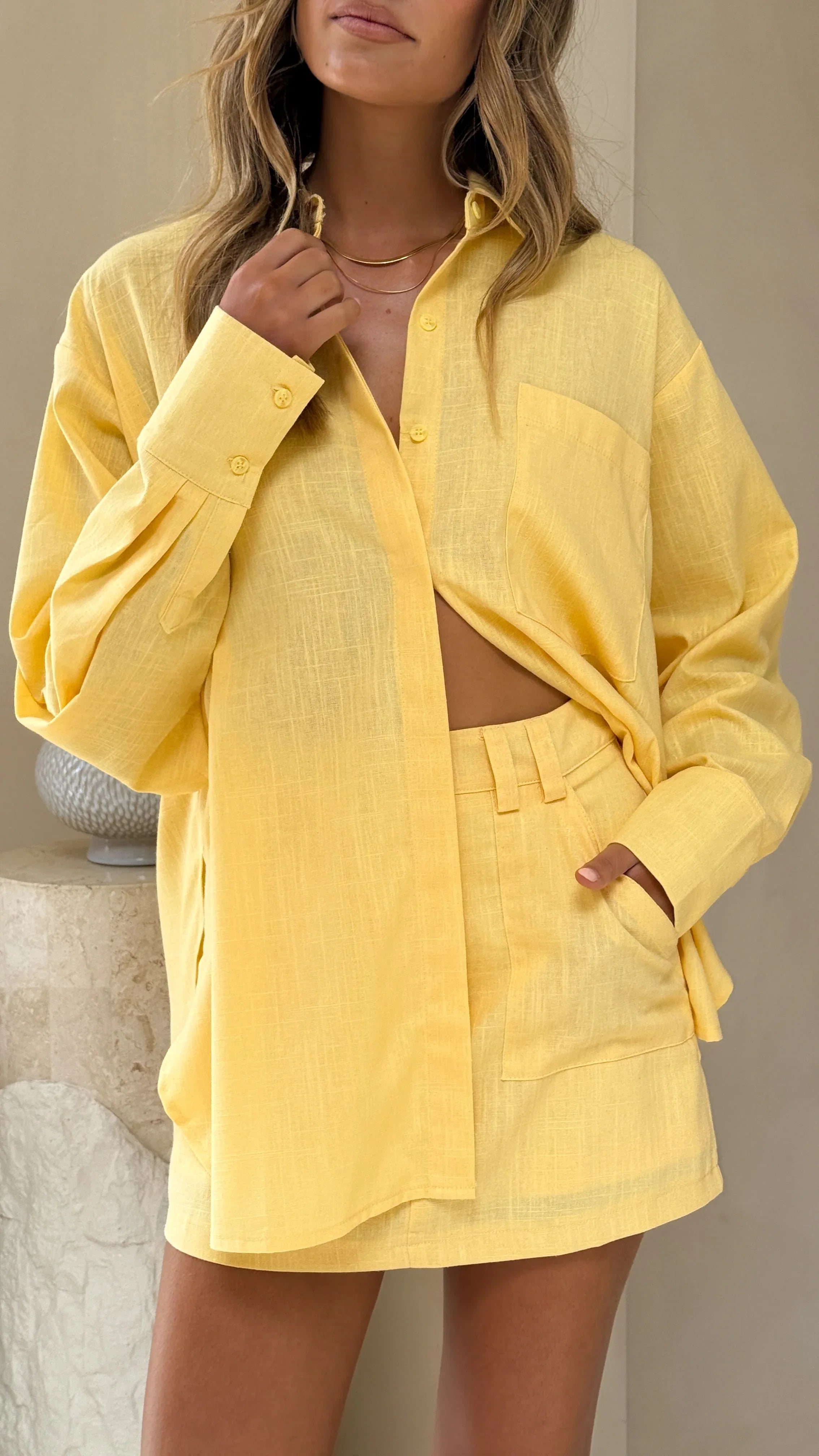 Charla Button Up Top Yellow