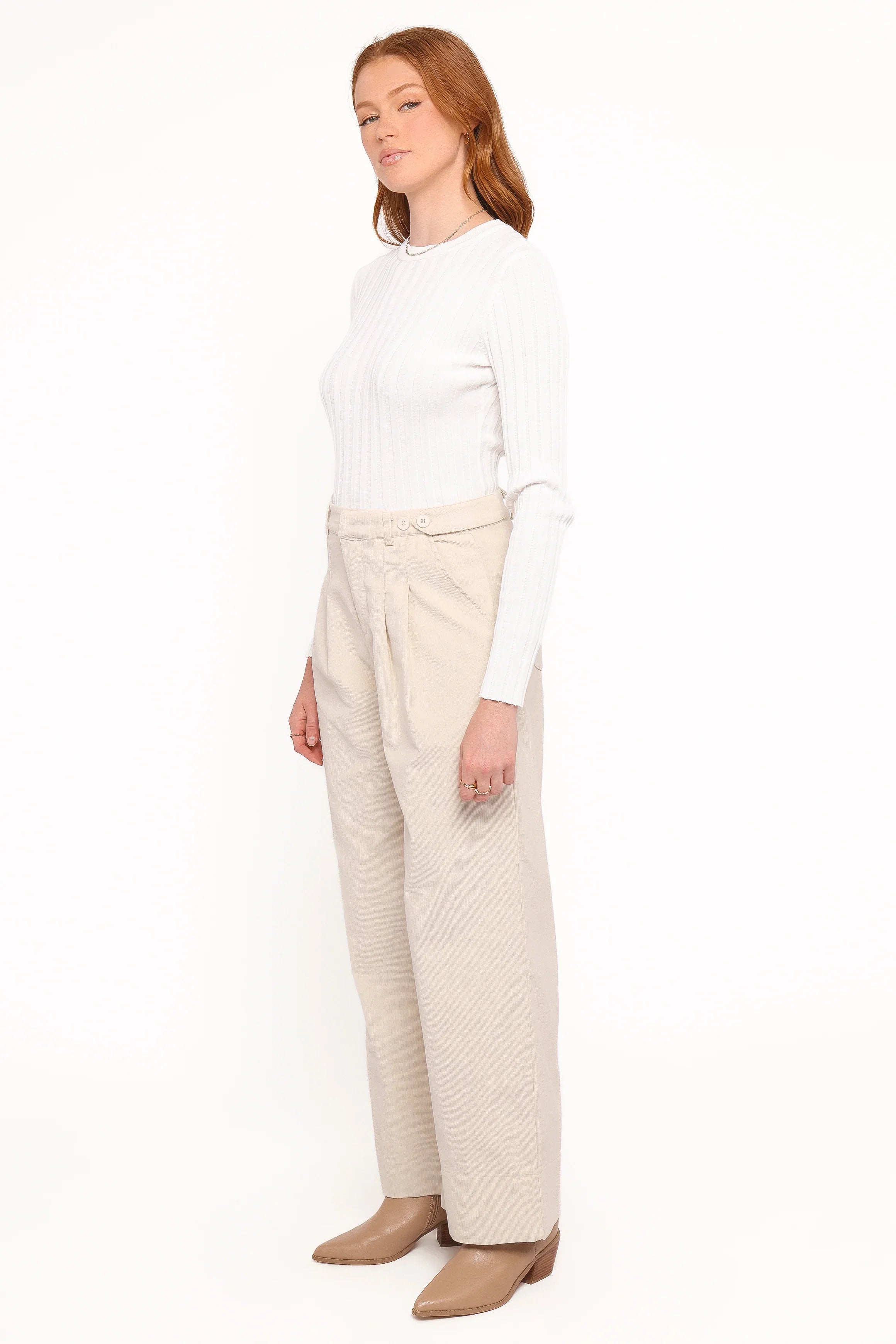 Faelan Wide Leg Cord Pants Beige