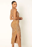 Kiki One Shoulder Midi Dress Gold