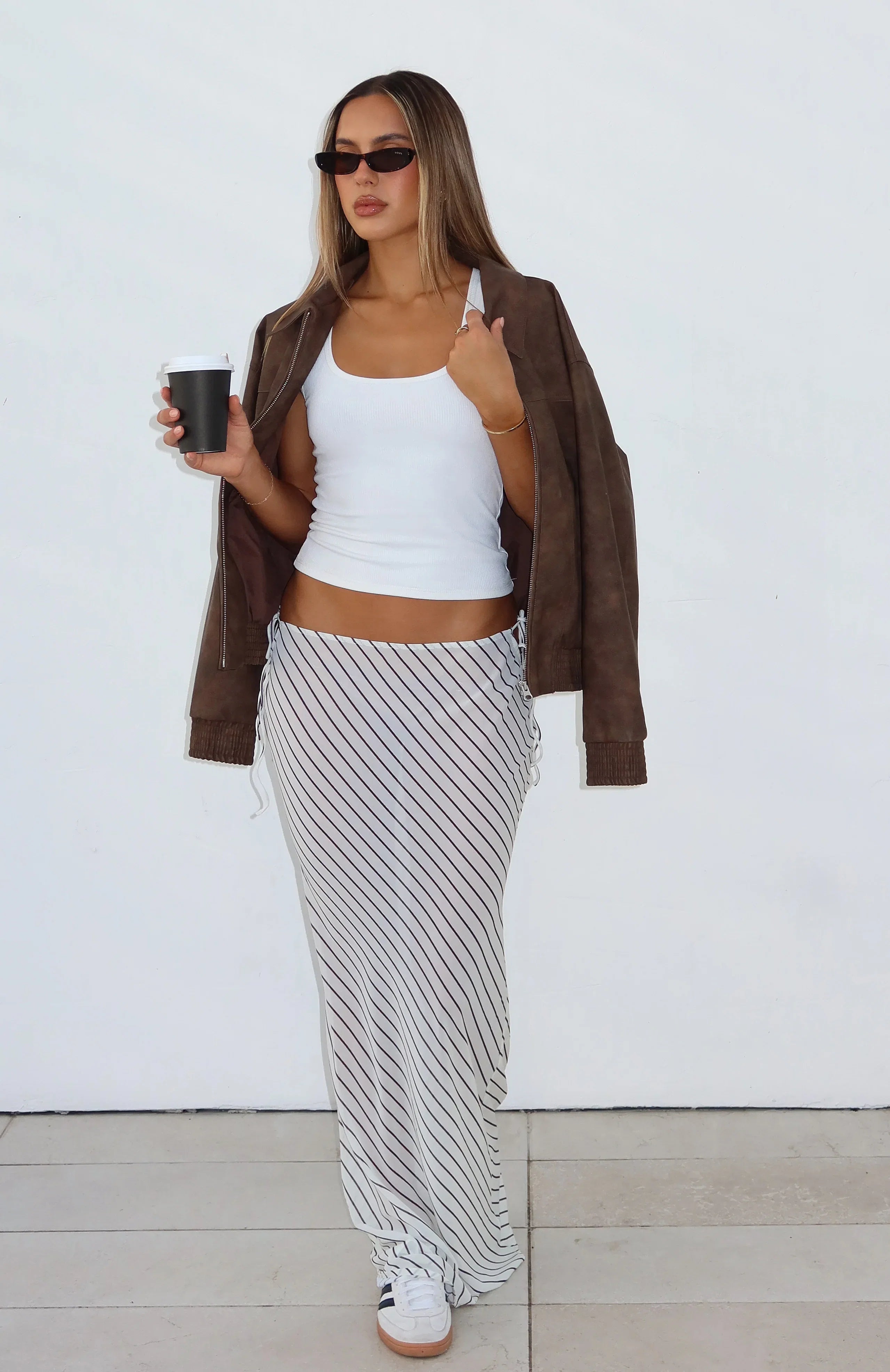 Luminous Maxi Skirt Cream Choc Stripe