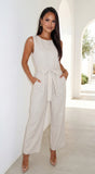 Zaylina Linen Waist Tie Jumpsuit Natural Beige