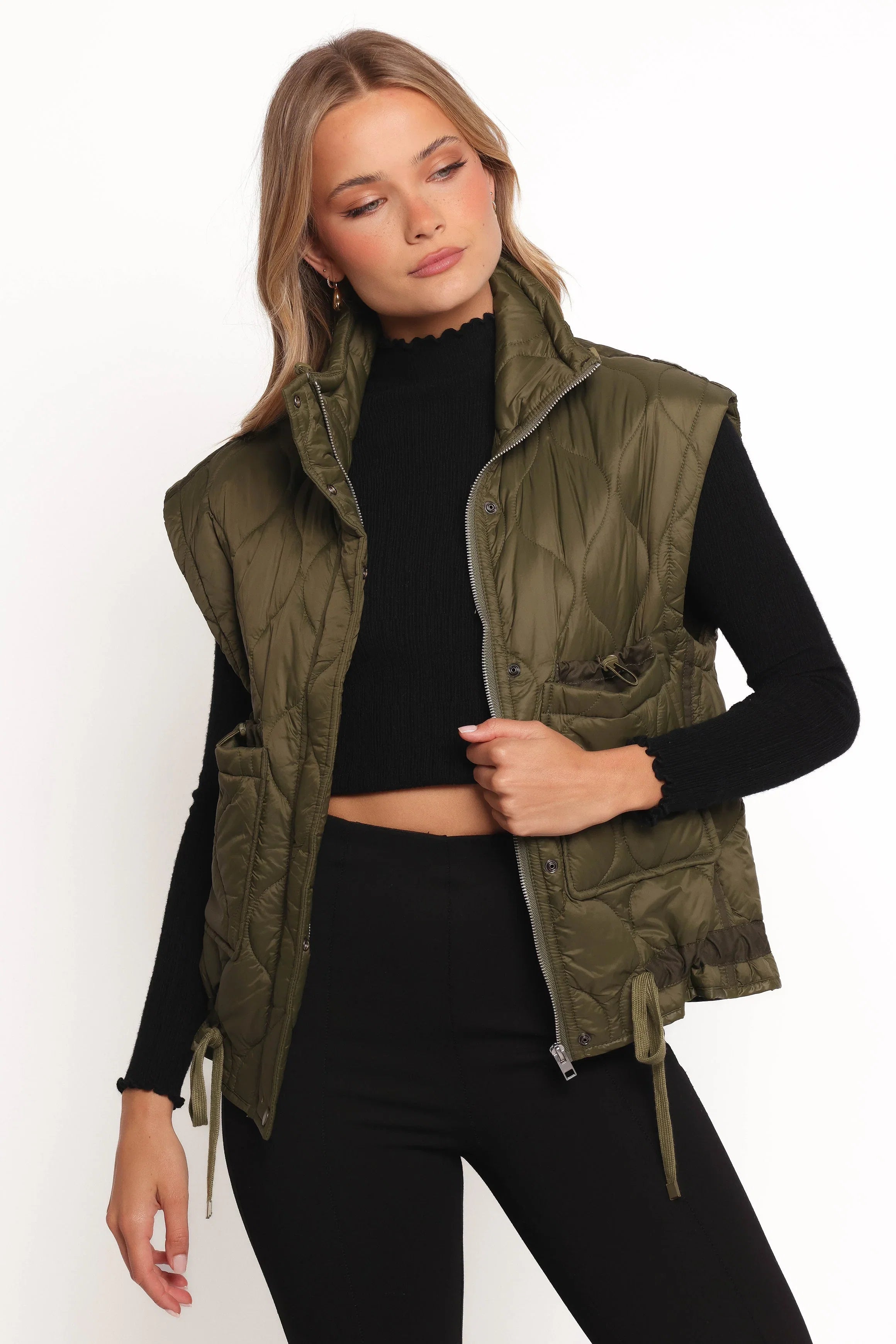 Haven Zip Front Puff Vest Olive