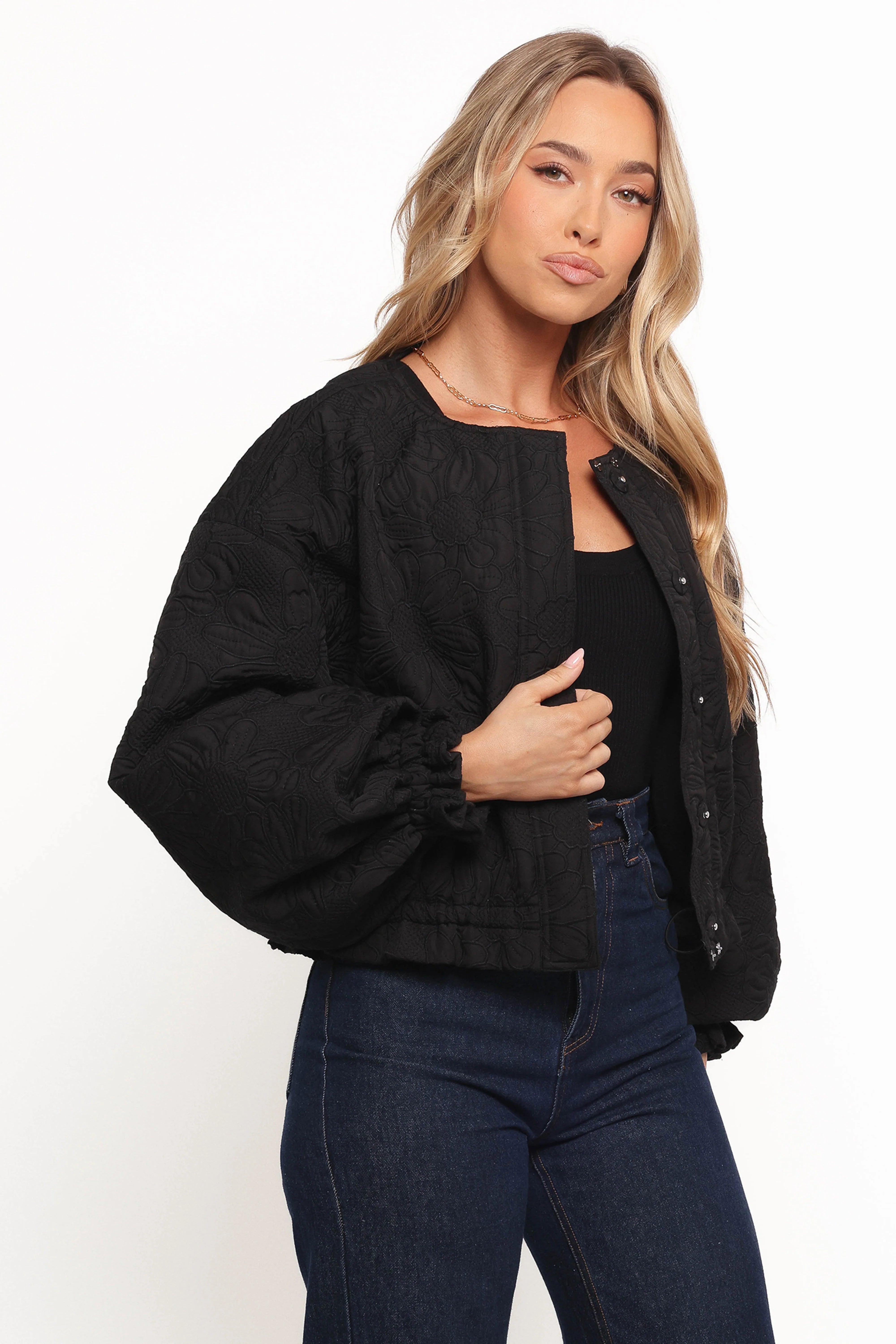 Yuki Tonal Embroidered Flower Jacket Black