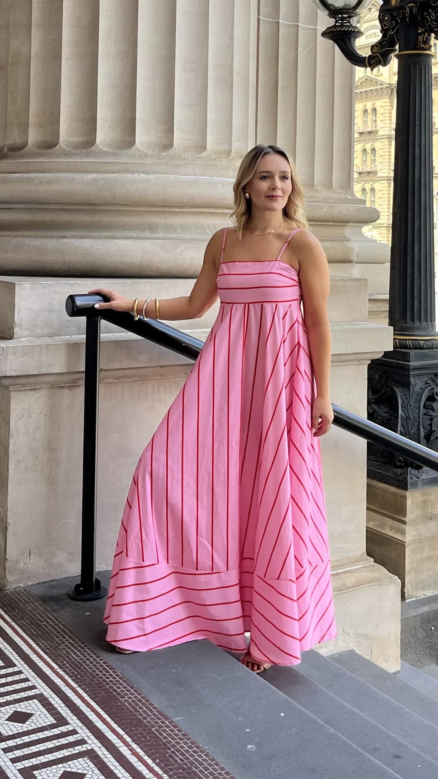 Kaethe Maxi Dress Pink Red Stripe