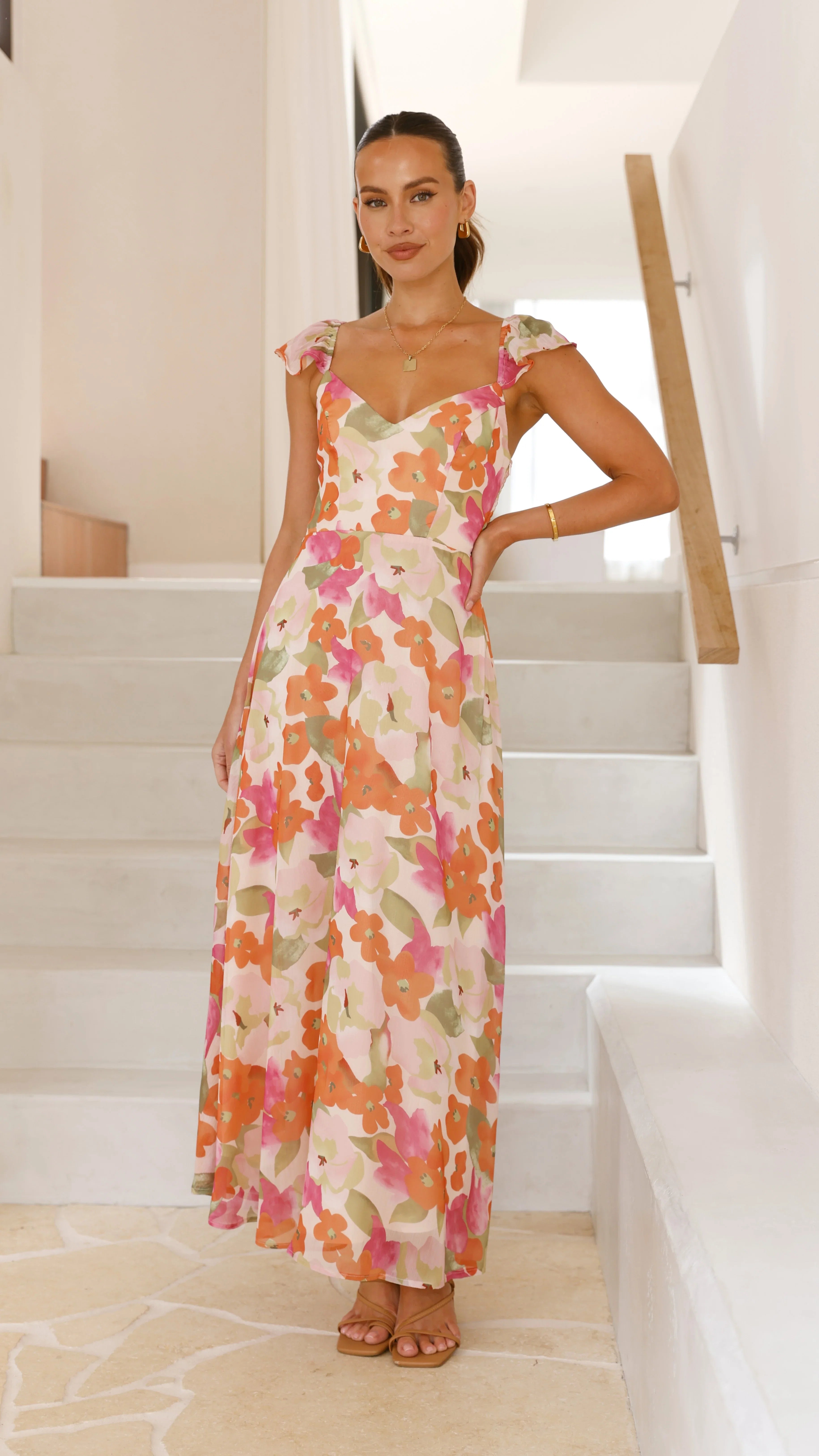 Calais Maxi Dress Orange Floral