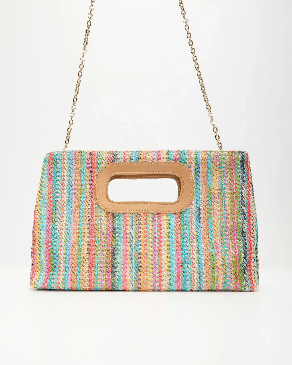 Shelia Multicolor Striped Straw Clutch