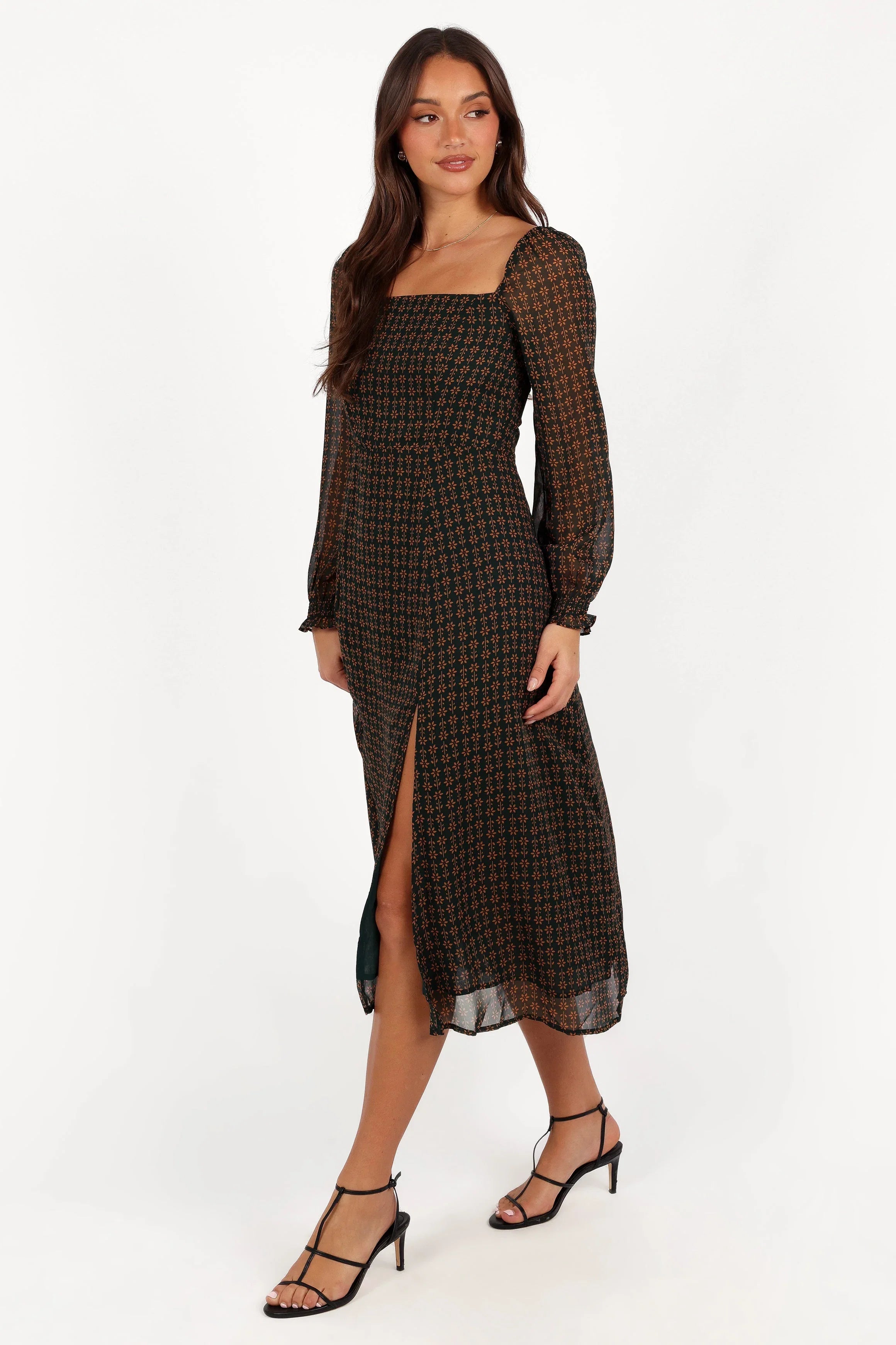 Ettie Long Sleeve Midi Dress Pine Tan