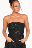 Madeline Strapless Tweed Romper Black