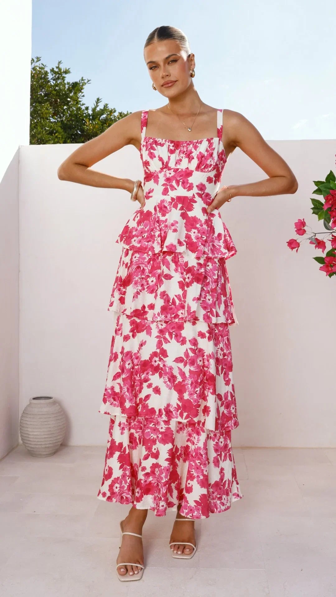 Odilia Maxi Dress Pink White Floral