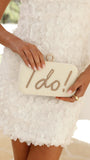 I DO Sequin Clutch Gold White