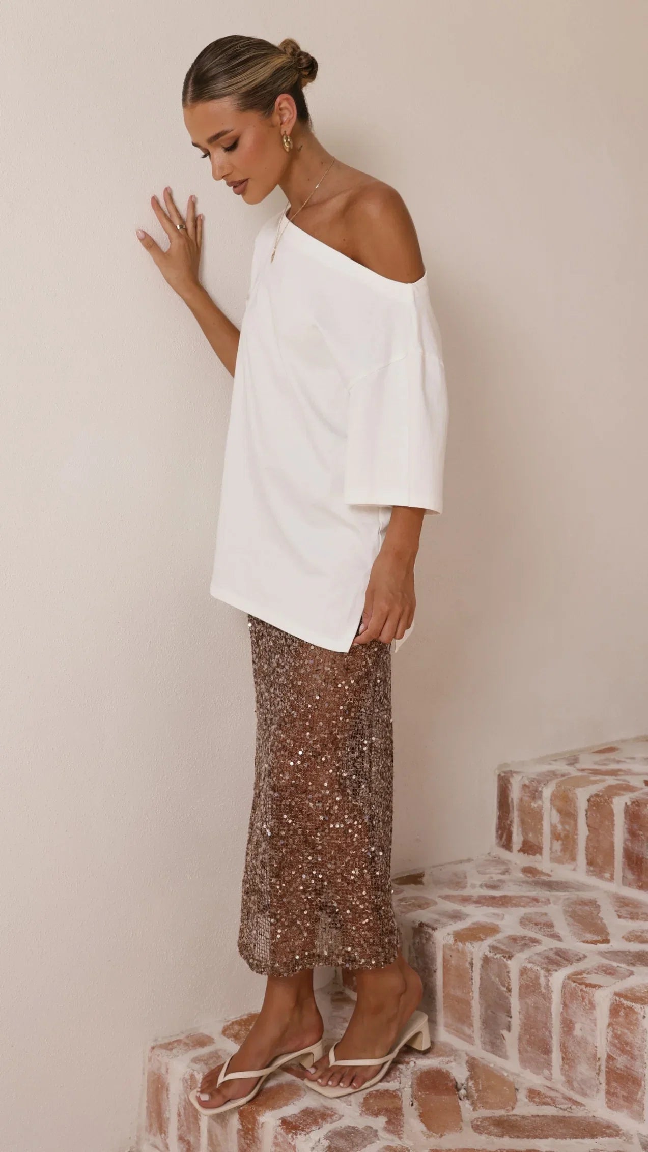 Verlo Sequins Maxi Skirt Mocha