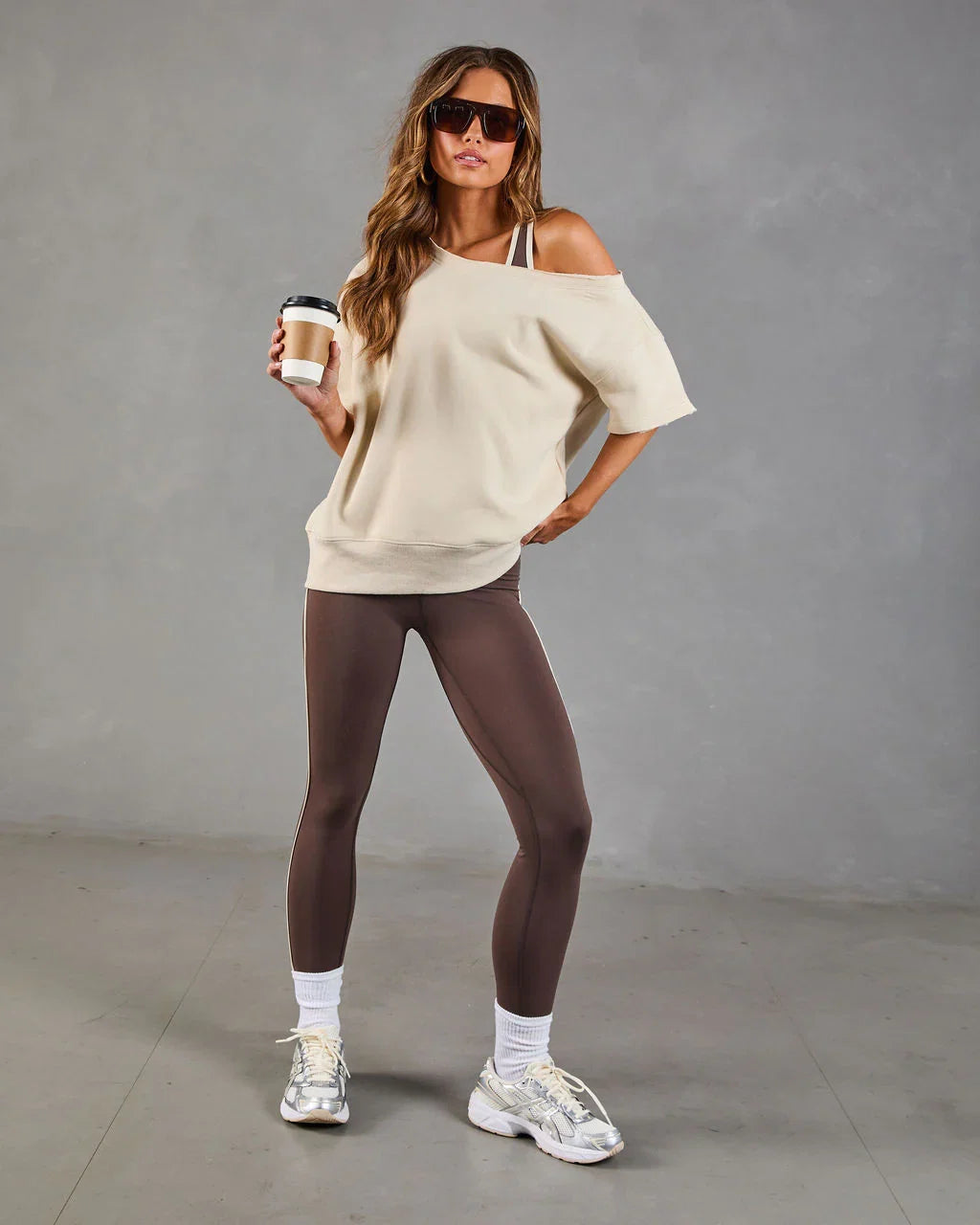 Empower Luxe Short Sleeve Off The Shoulder Sweatshirt