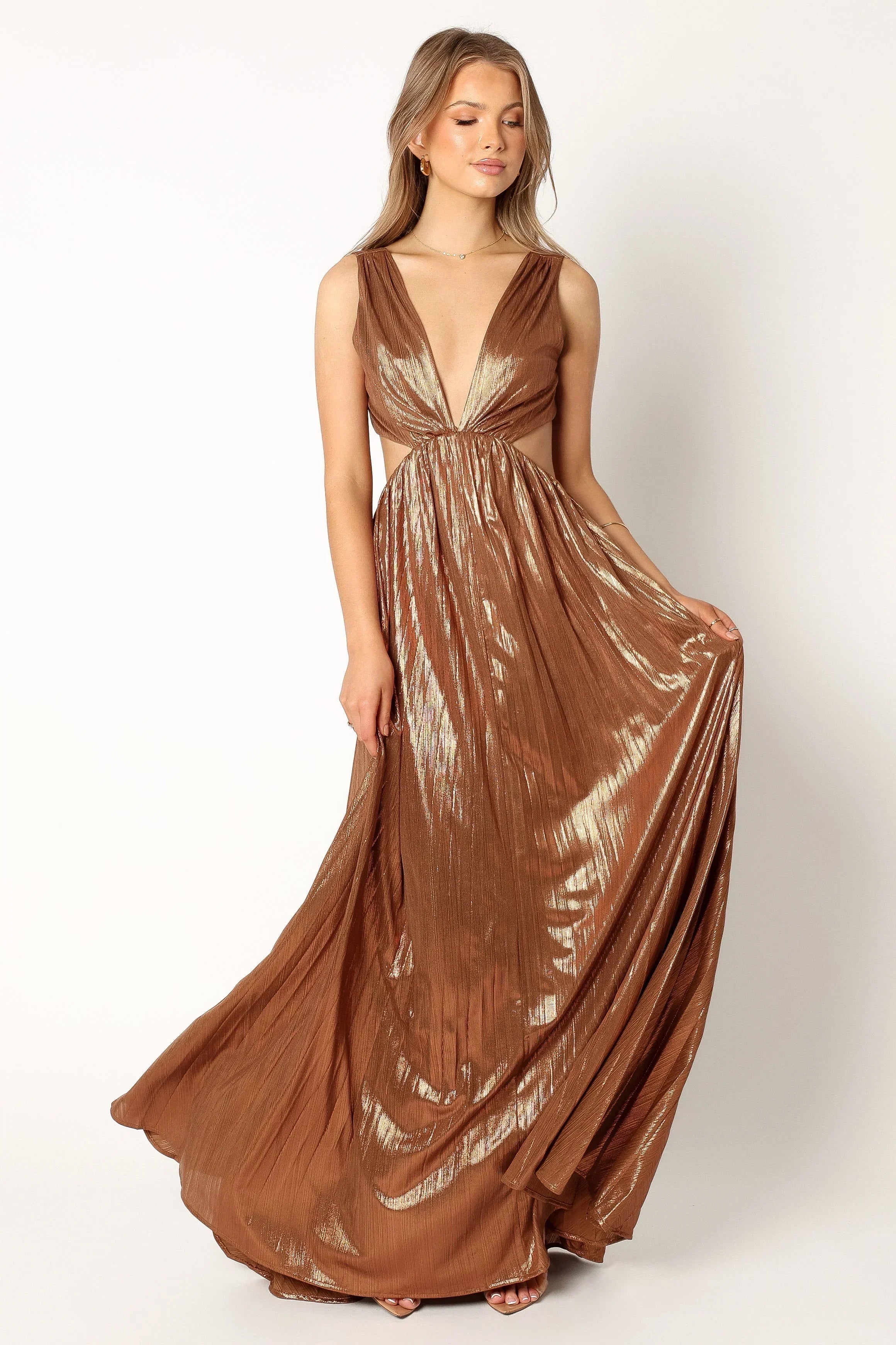 Shania Pleated Maxi Dress Bronze