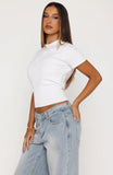 Sweet But Serious Cinched Waist Collared Top White