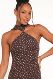 Elva Halterneck Midi Dress Brown Polka Dot