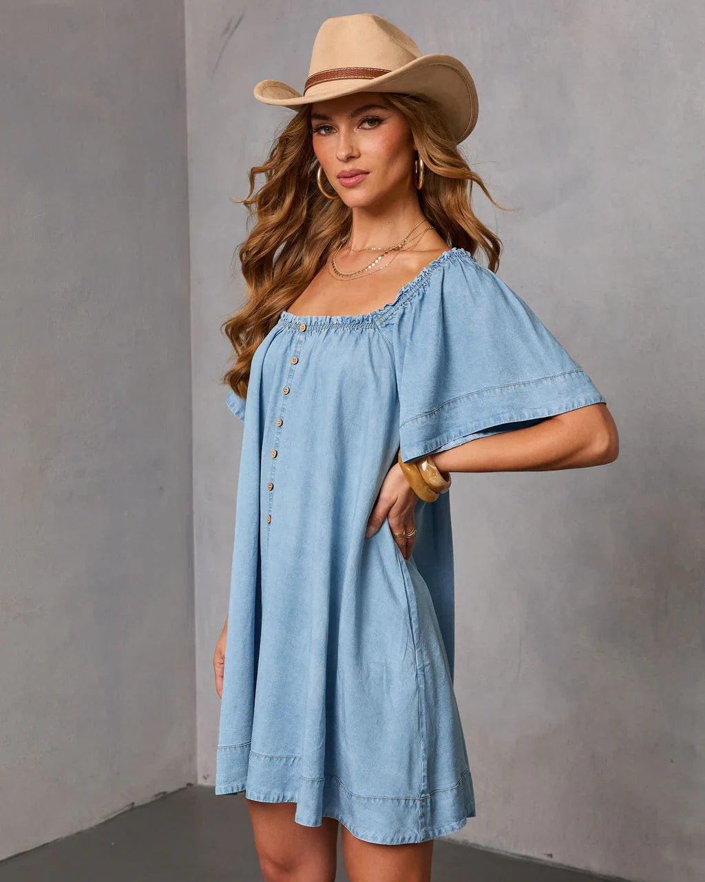 Boho Trail Chambray Mini Dress