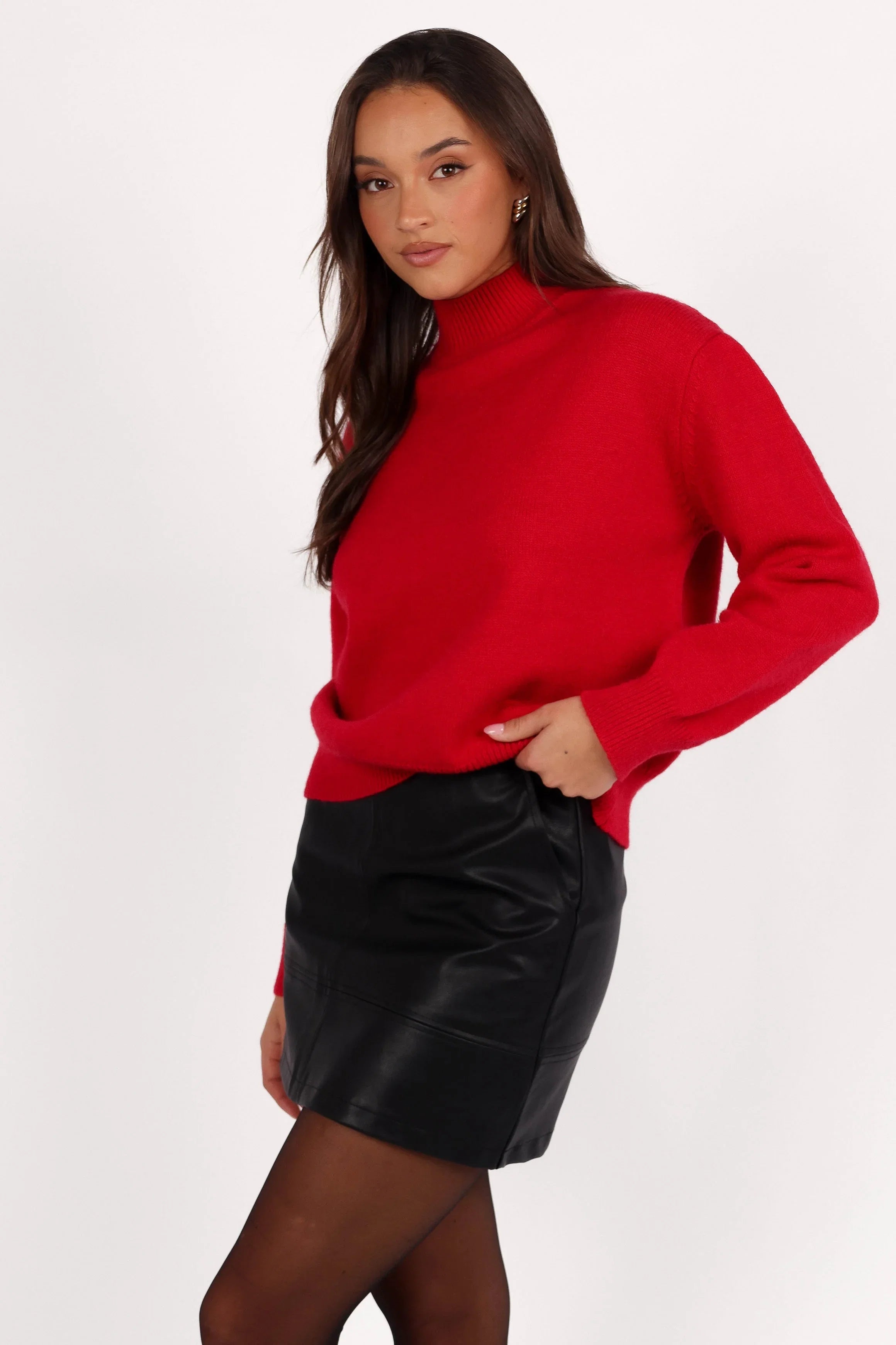 Luda Mockneck Knit Sweater Red