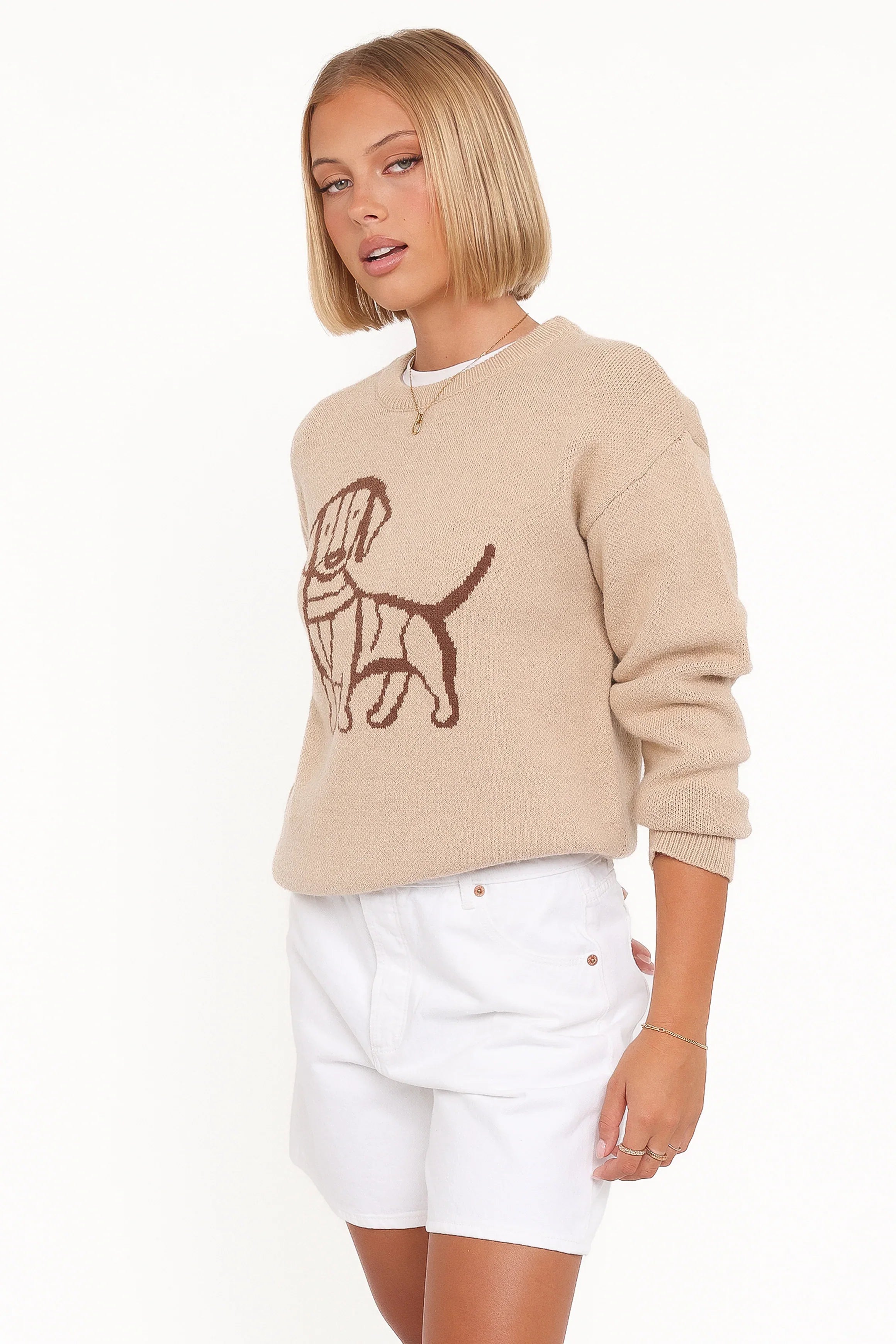 Amber Dachshund Sweater Beige